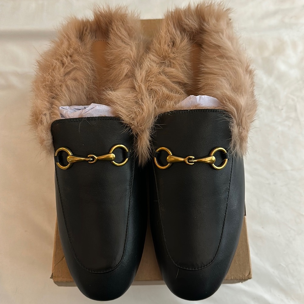 Coonek Womens Mule Leather Metal Decor Slipper Shoes